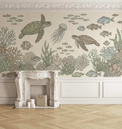Underwater Wallpaper Marine Life Turtles Wall Mural