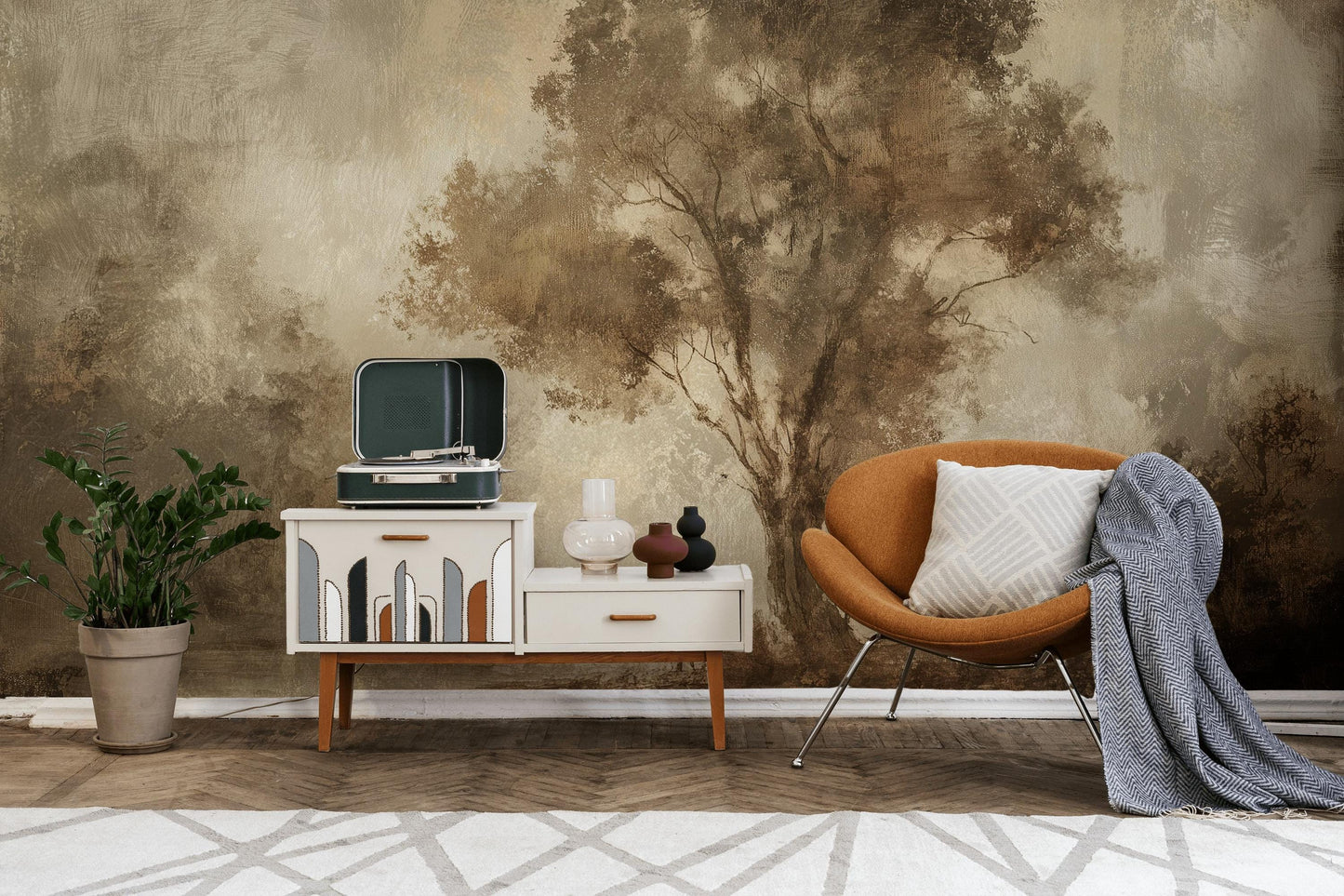 Vintage Landscape Wallpaper Tree Serene Wall Mural