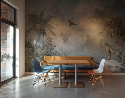 Tropical Cheetah Wallpaper Vintage Landscape Wall Mural