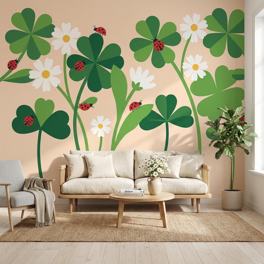 Clovers Wallpaper Minimalist Daisies Wall Mural