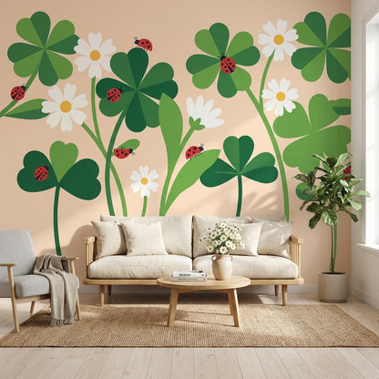 Clovers Wallpaper Minimalist Daisies Wall Mural