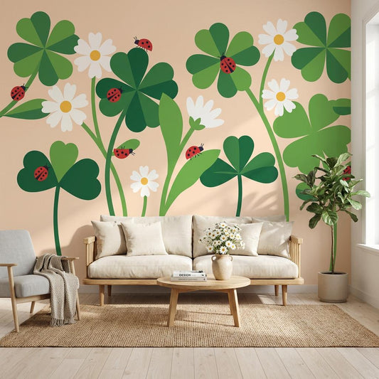 Clovers Wallpaper Minimalist Daisies Wall Mural
