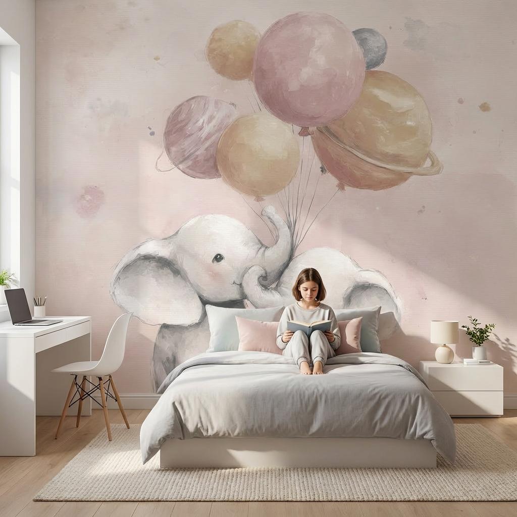 Elephants Wallpaper Pastel Whimsical Wall Mural