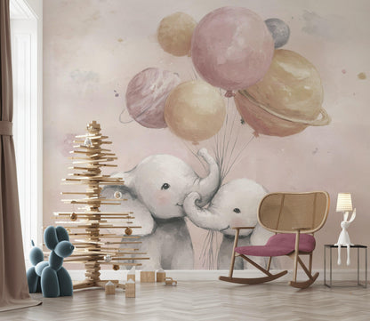 Elephants Wallpaper Pastel Whimsical Wall Mural