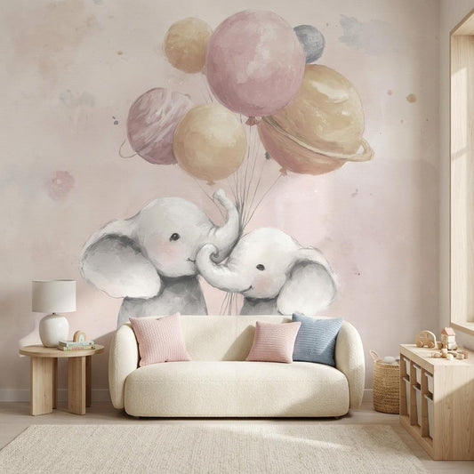 Elephants Wallpaper Pastel Whimsical Wall Mural