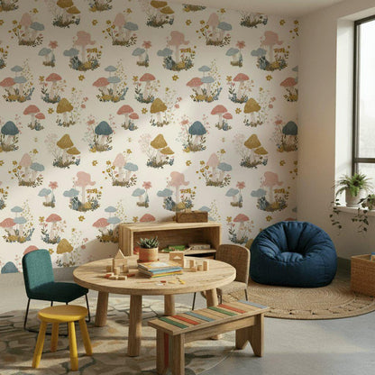 Mushrooms Wallpaper Floral Whimsical Wall Mural