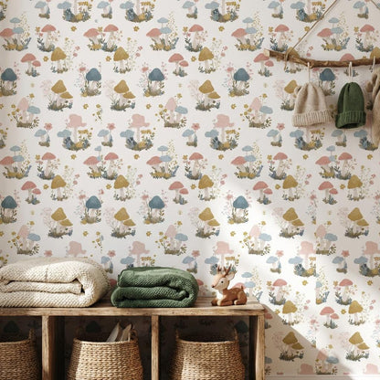Mushrooms Wallpaper Floral Whimsical Wall Mural