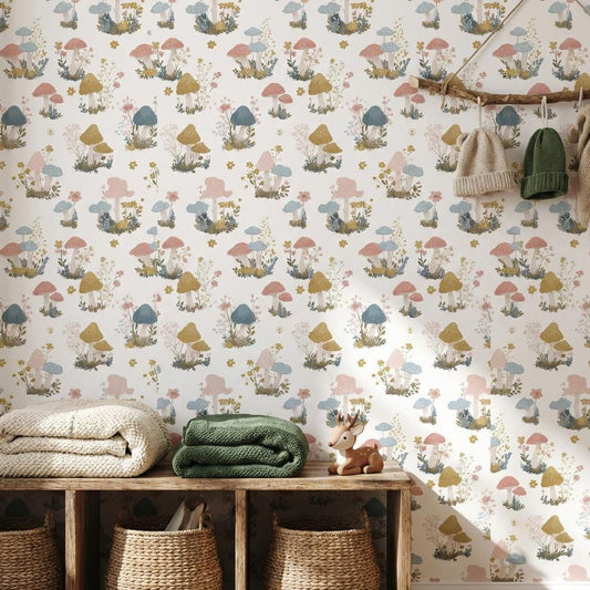 Mushrooms Wallpaper Floral Whimsical Wall Mural