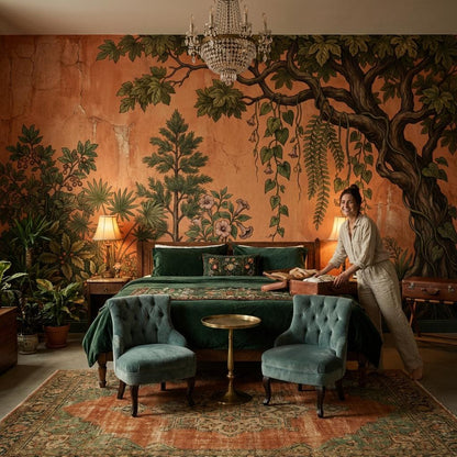 Vintage Botanical Tree Wallpaper Peel and Stick Wall Mural or Unpasted