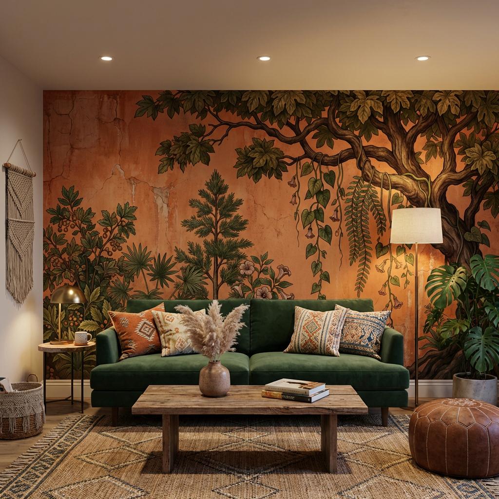 Vintage Botanical Tree Wallpaper Peel and Stick Wall Mural or Unpasted