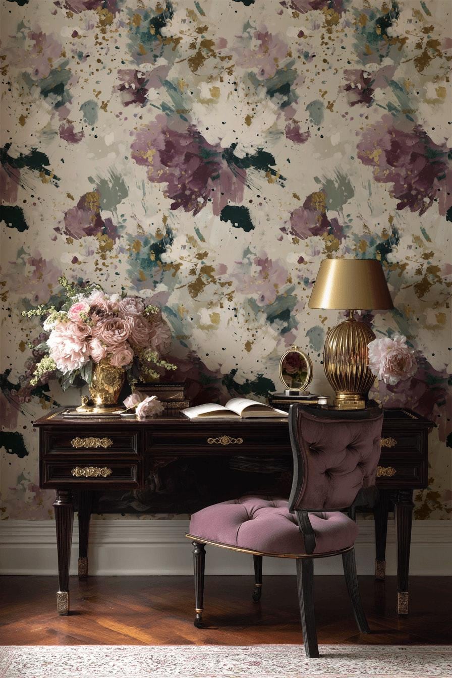 Abstract Wallpaper Floral Gold Wall Mural