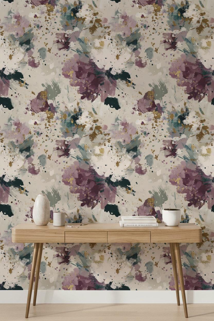 Abstract Wallpaper Floral Gold Wall Mural
