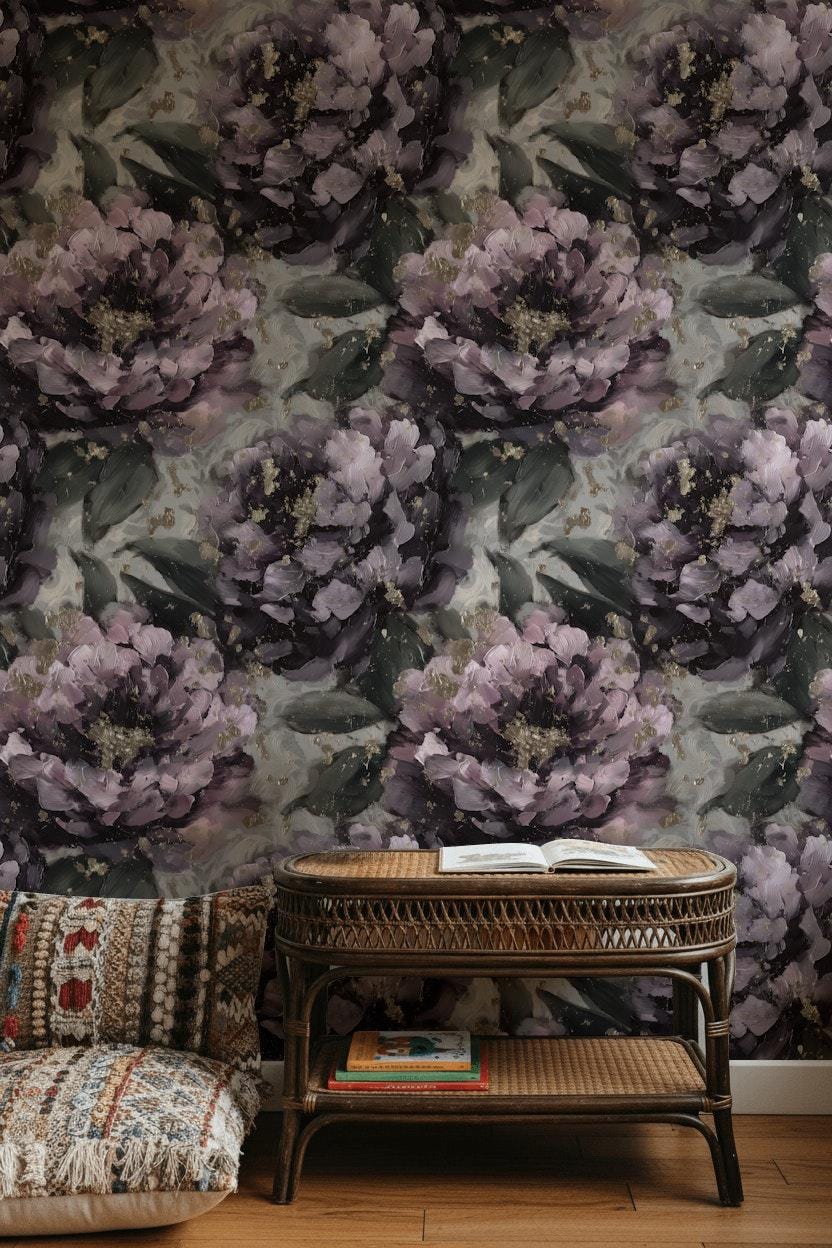Floral Wallpaper Abstract Purple Wall Mural