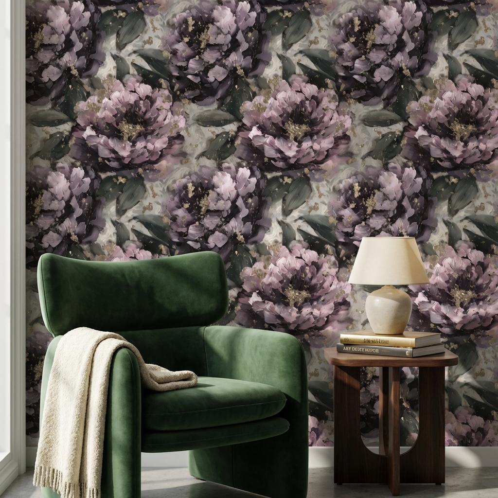 Floral Wallpaper Abstract Purple Wall Mural