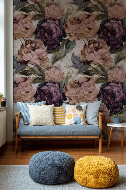Elegant Floral Wall Decor Pink Peony Pattern Wallpaper
