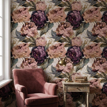 Elegant Floral Wall Decor Pink Peony Pattern Wallpaper