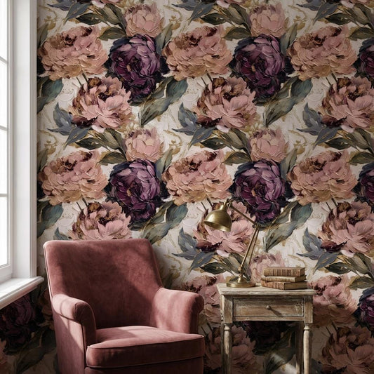 Elegant Floral Wall Decor Pink Peony Pattern Wallpaper