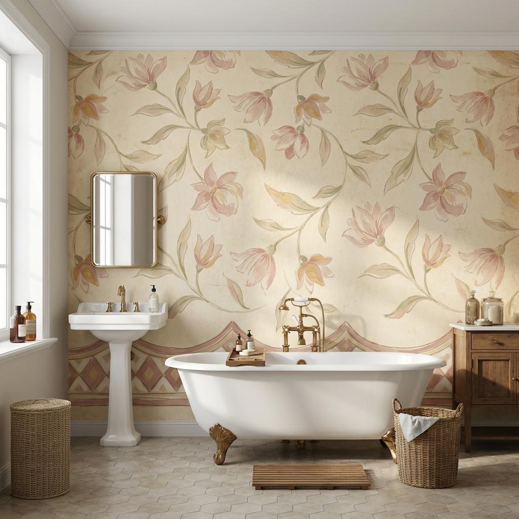 Paper Texture Wallpaper Aged Parchment Vintage Floral Wall Mural