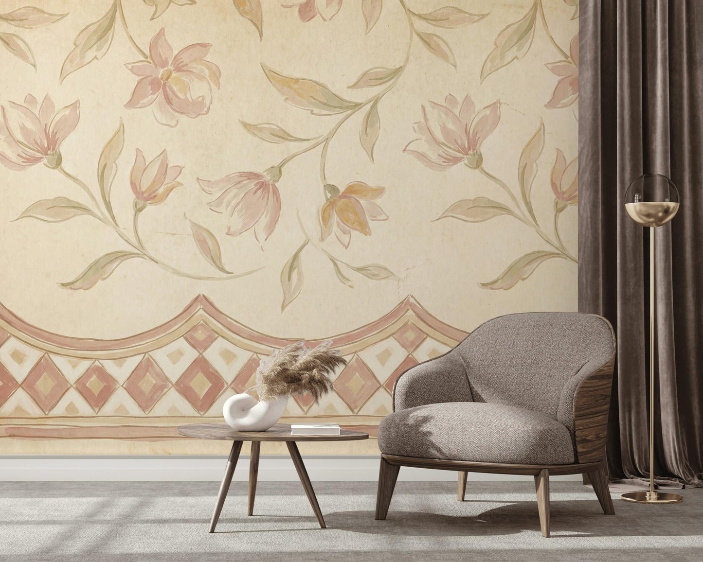 Paper Texture Wallpaper Aged Parchment Vintage Floral Wall Mural