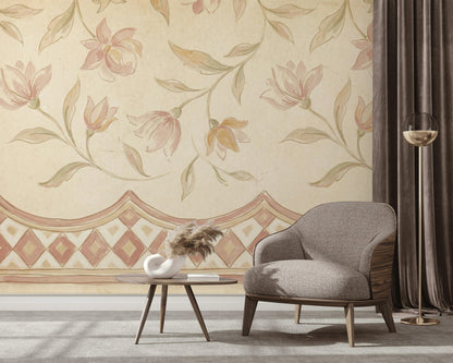 Paper Texture Wallpaper Aged Parchment Vintage Floral Wall Mural
