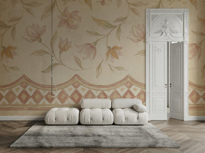 Paper Texture Wallpaper Aged Parchment Vintage Floral Wall Mural