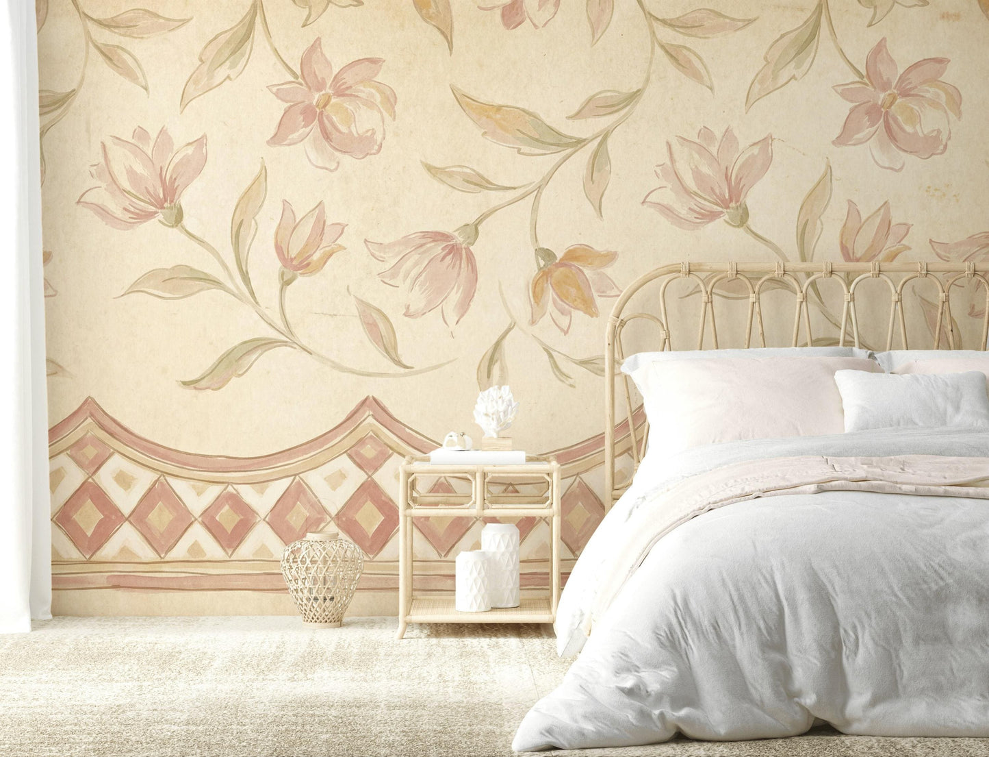 Paper Texture Wallpaper Aged Parchment Vintage Floral Wall Mural