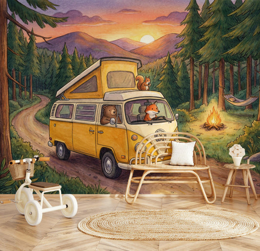 Forest Landscape Wallpaper Sunset Mountains Camping Wall Mural