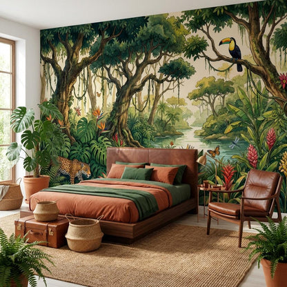 Tropical Rainforest Wallpaper Jaguar Toucan Wall Mural