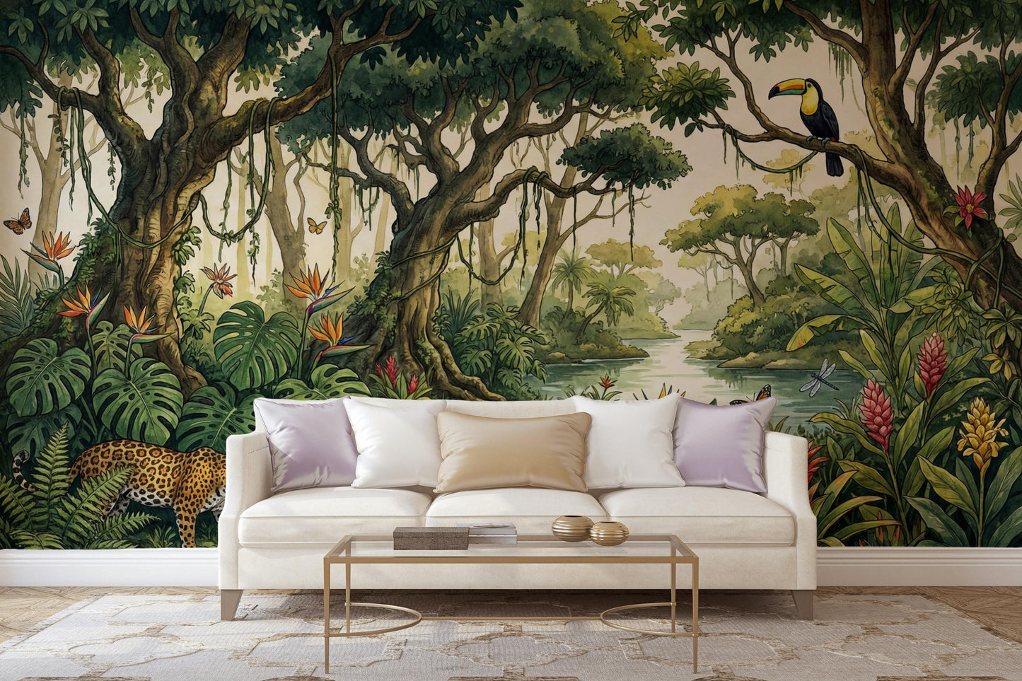 Tropical Rainforest Wallpaper Jaguar Toucan Wall Mural