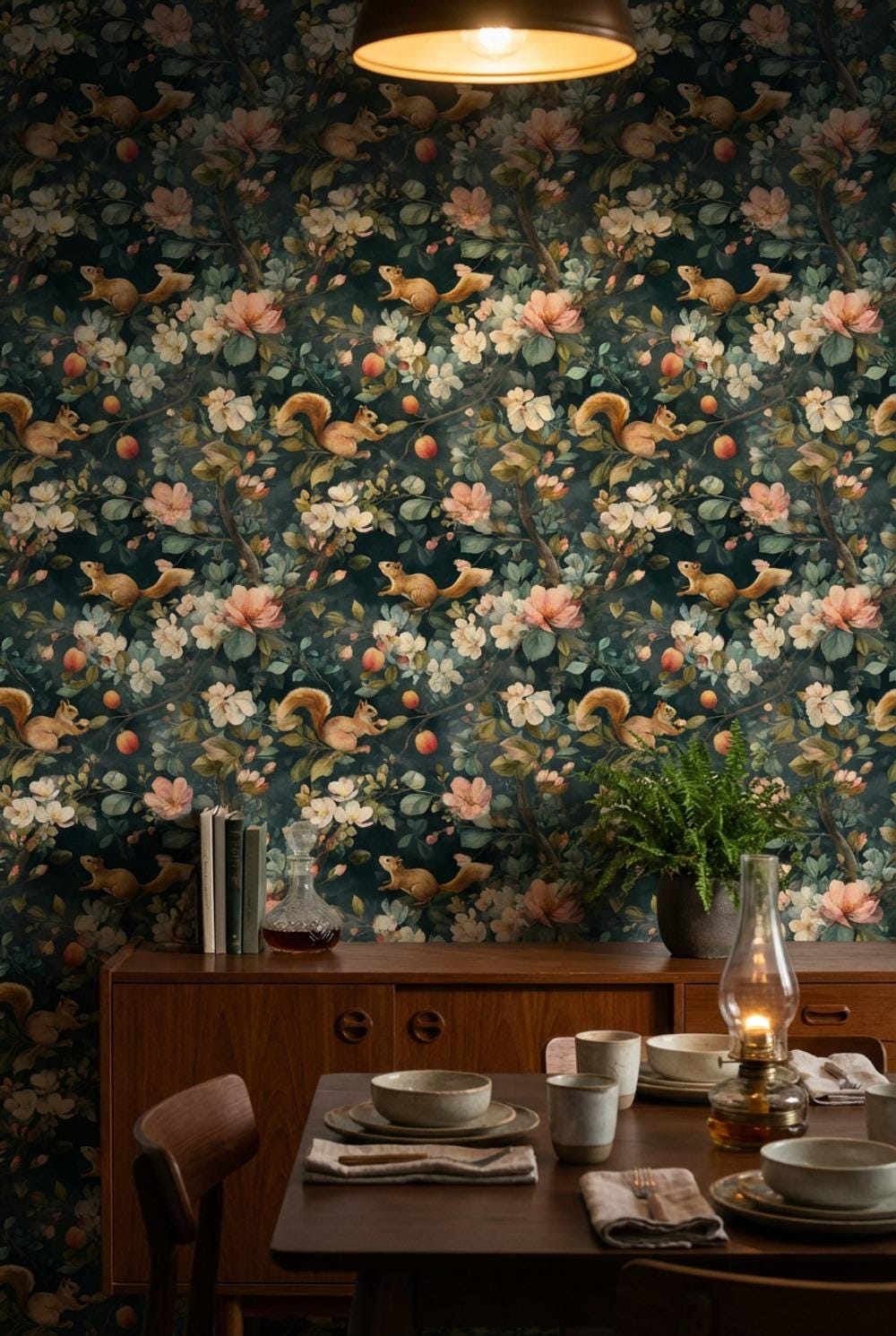 Floral Wallpaper Squirrels Classic Wall Mural