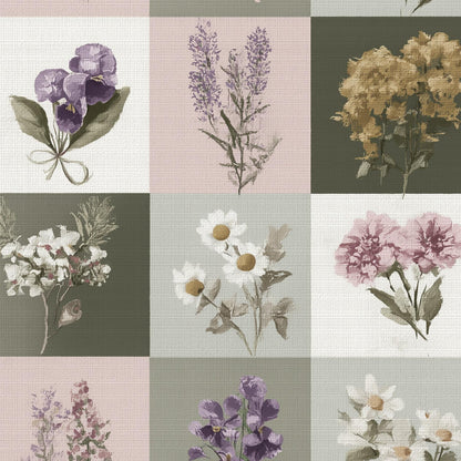 Floral Wallpaper Vintage Checkered Wall Mural