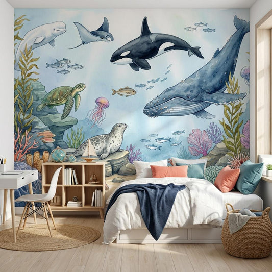Underwater Wallpaper Ocean Watercolor Wall Mural