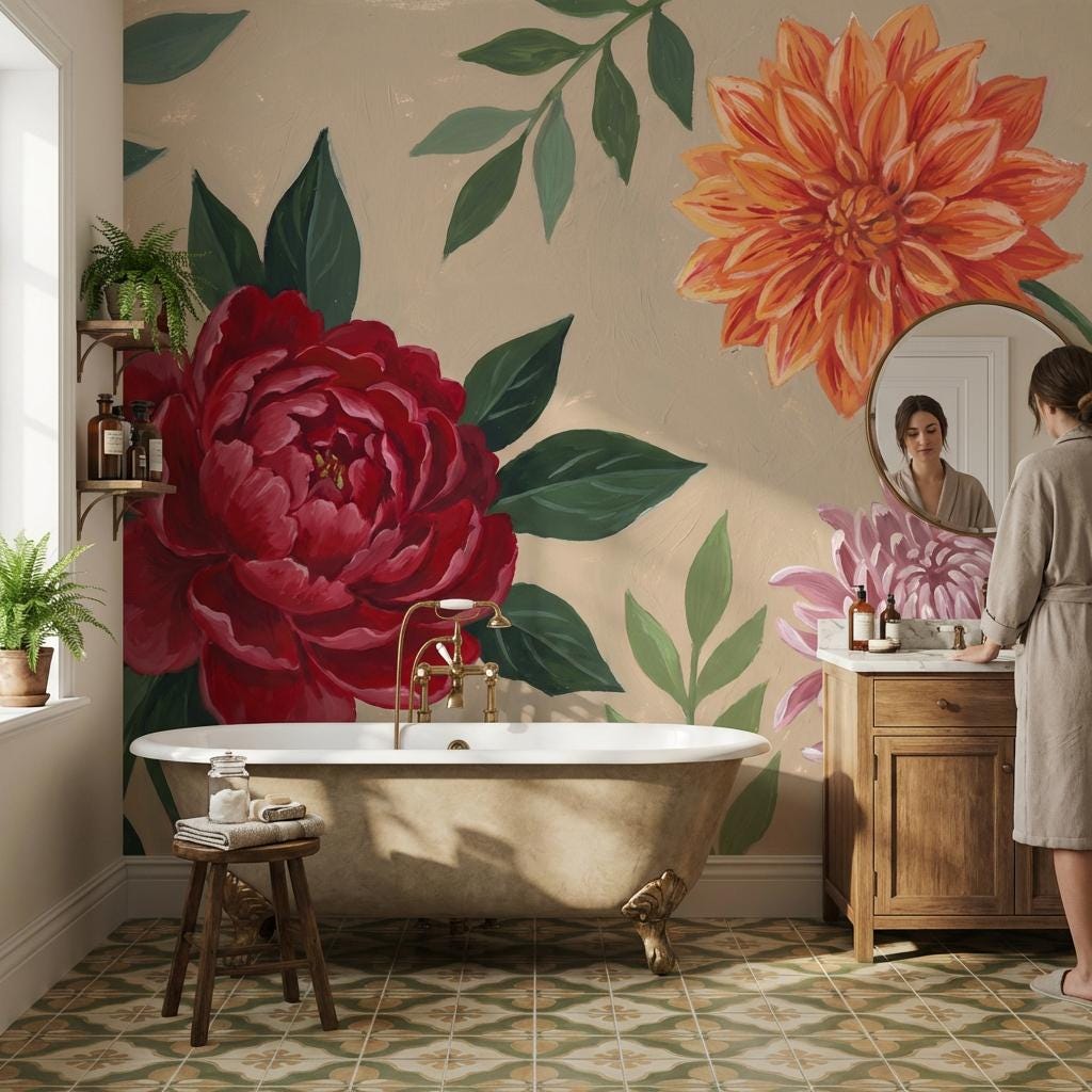 Peony Wallpaper Hand Painted Botanical Wall Mural