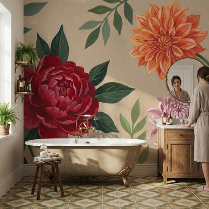Peony Wallpaper Hand Painted Botanical Wall Mural
