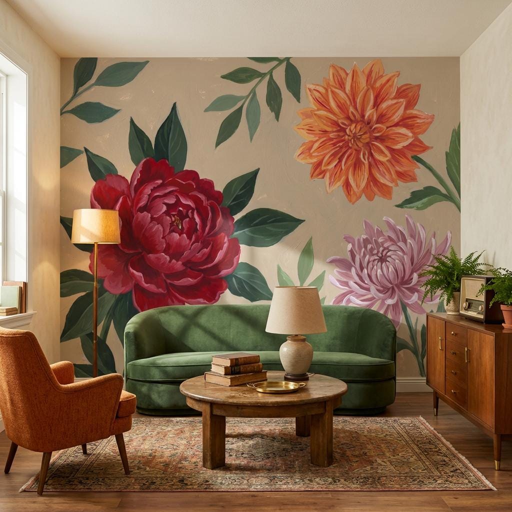Peony Wallpaper Hand Painted Botanical Wall Mural