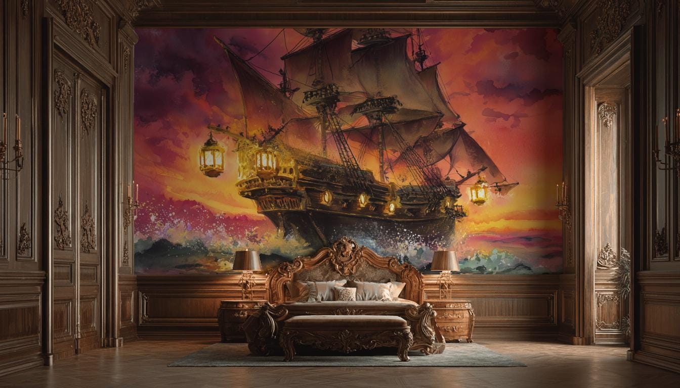 Ship Wallpaper Sunset Ocean Wall Mural