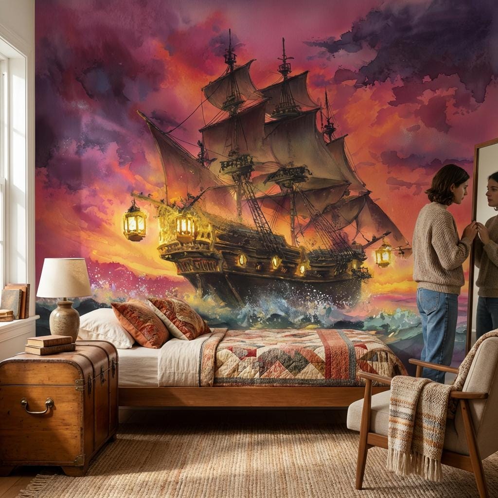 Ship Wallpaper Sunset Ocean Wall Mural
