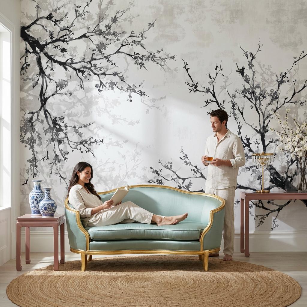 Floral Wallpaper Branches Minimalist Wall Mural