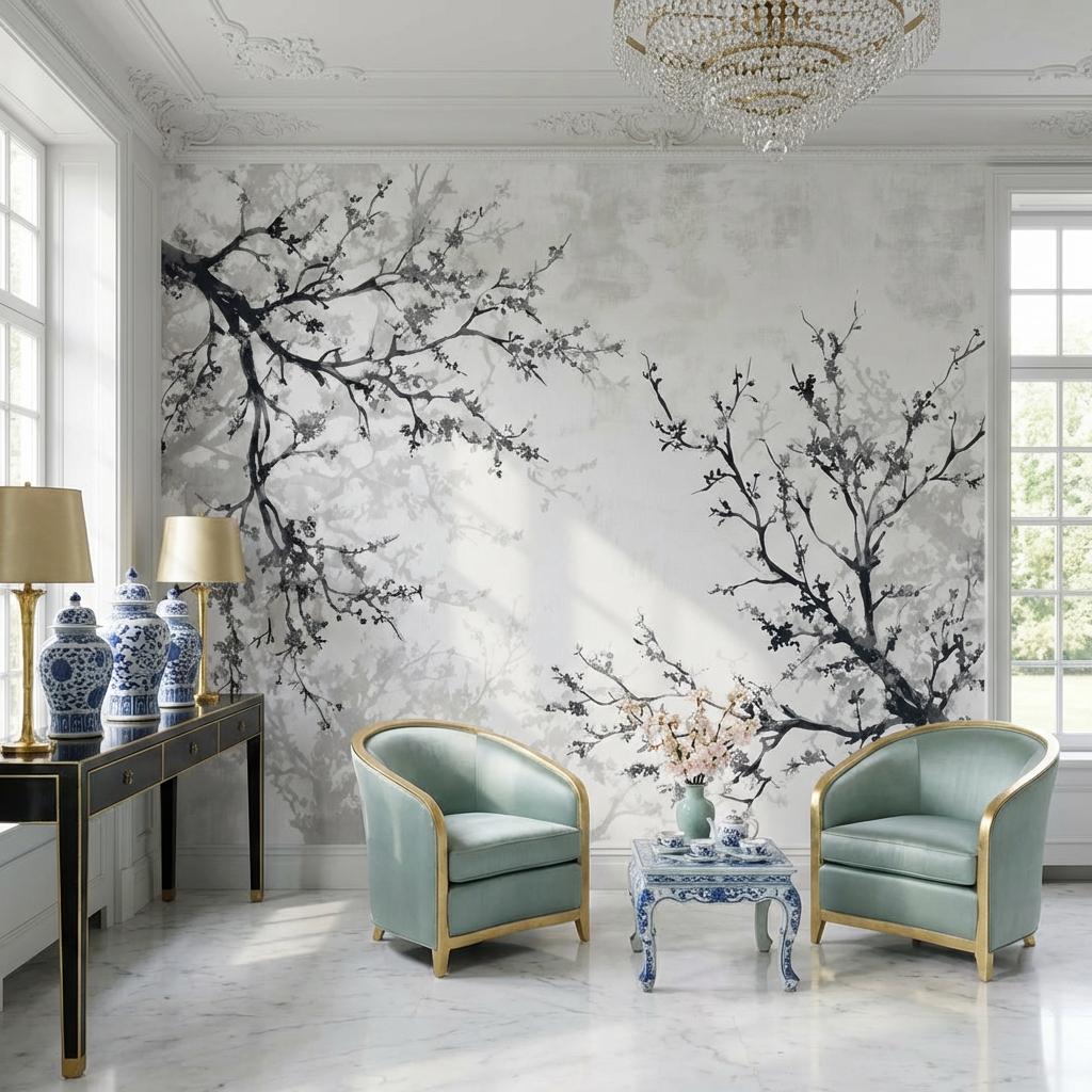 Floral Wallpaper Branches Minimalist Wall Mural