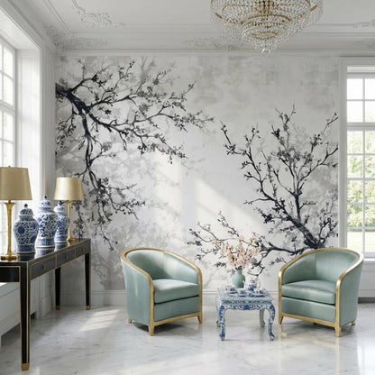 Floral Wallpaper Branches Minimalist Wall Mural