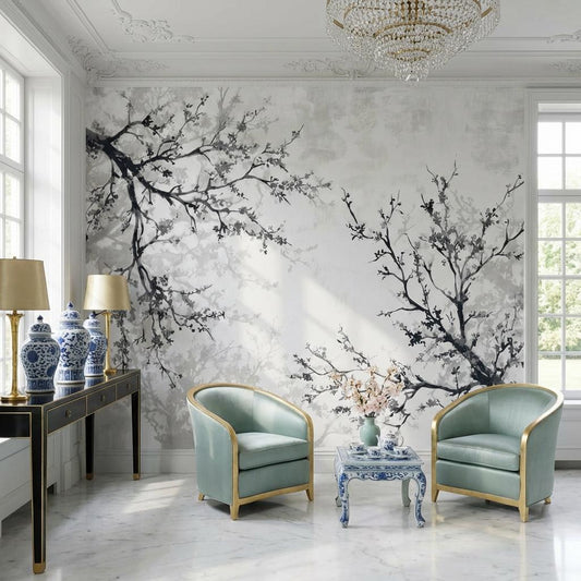 Floral Wallpaper Branches Minimalist Wall Mural