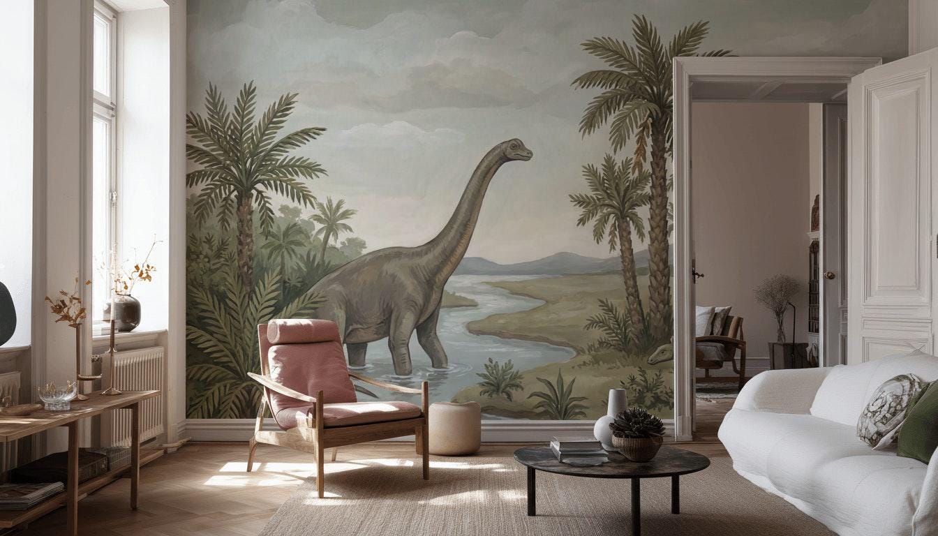 Dinosaurs Landscape Wallpaper Prehistoric Vintage Wall Mural