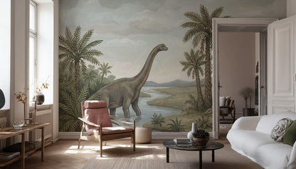 Dinosaurs Landscape Wallpaper Prehistoric Vintage Wall Mural