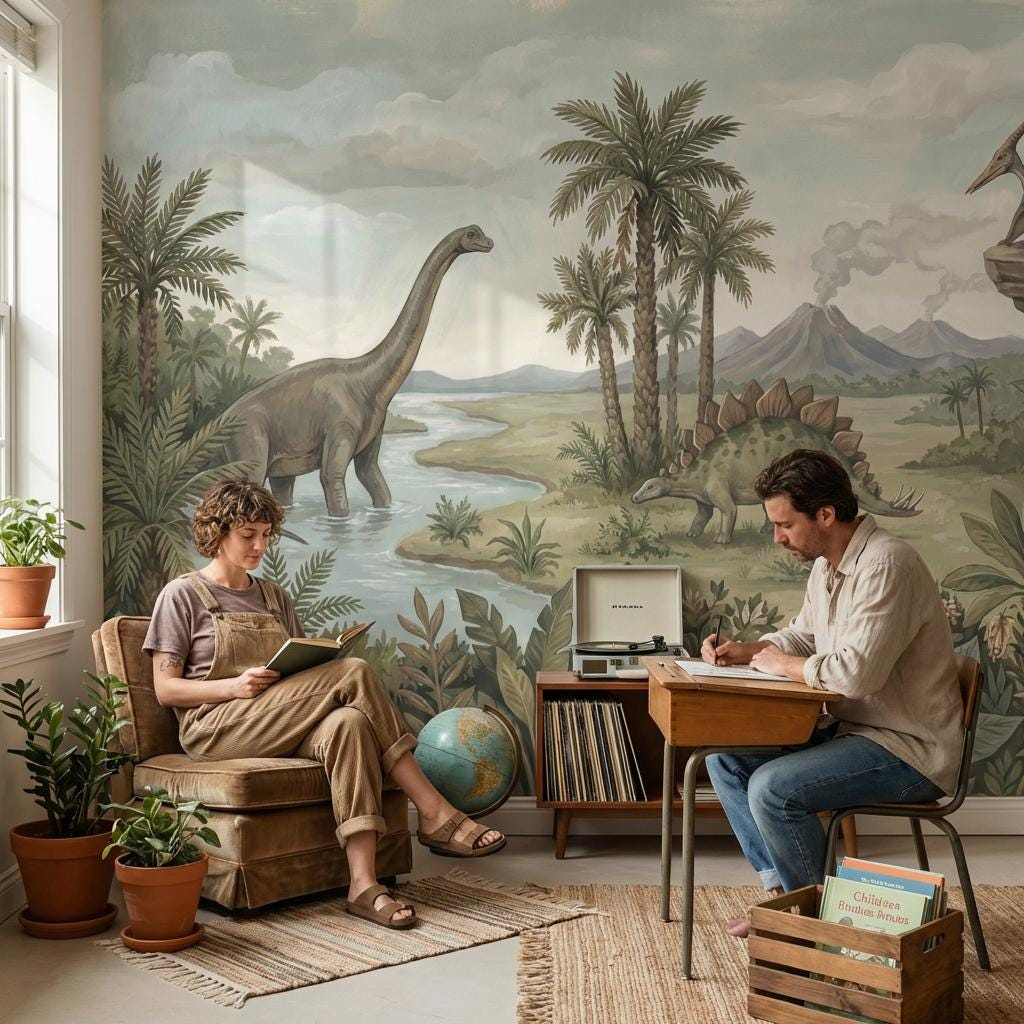Dinosaurs Landscape Wallpaper Prehistoric Vintage Wall Mural