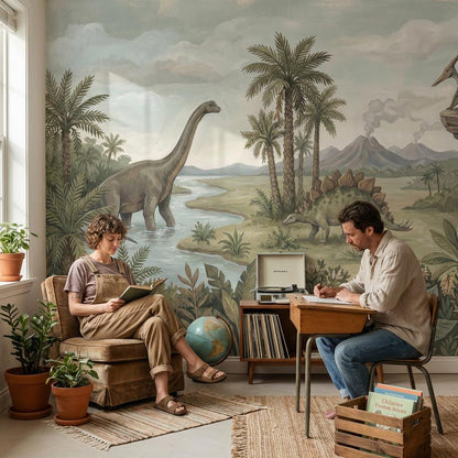 Dinosaurs Landscape Wallpaper Prehistoric Vintage Wall Mural