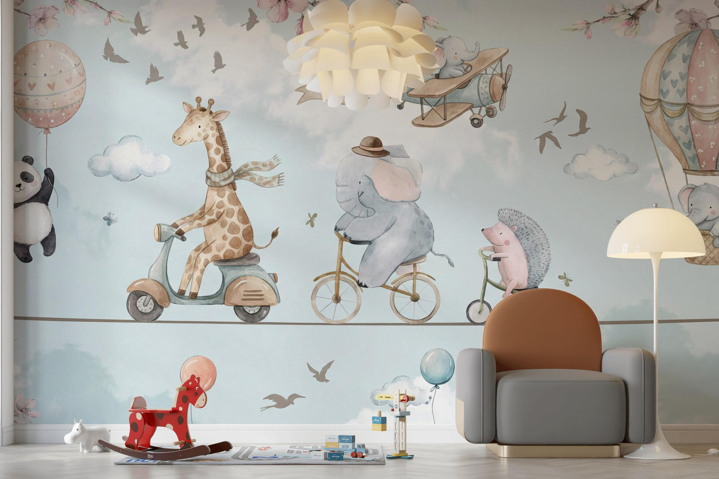 Hot Air Balloon Wallpaper Panda Giraffe Wall Mural