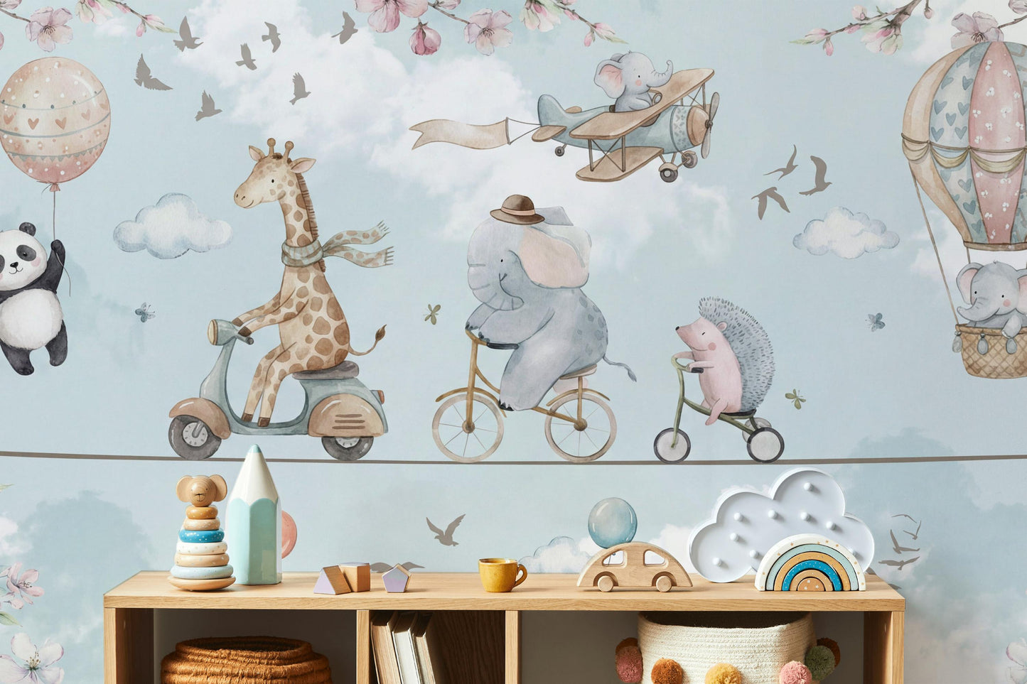 Hot Air Balloon Wallpaper Panda Giraffe Wall Mural