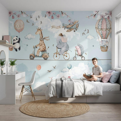 Hot Air Balloon Wallpaper Panda Giraffe Wall Mural