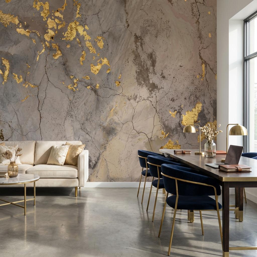 Marble Wallpaper Gold Accents Gray Wall Mural