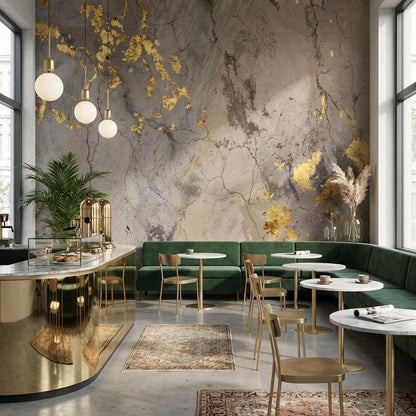 Marble Wallpaper Gold Accents Gray Wall Mural